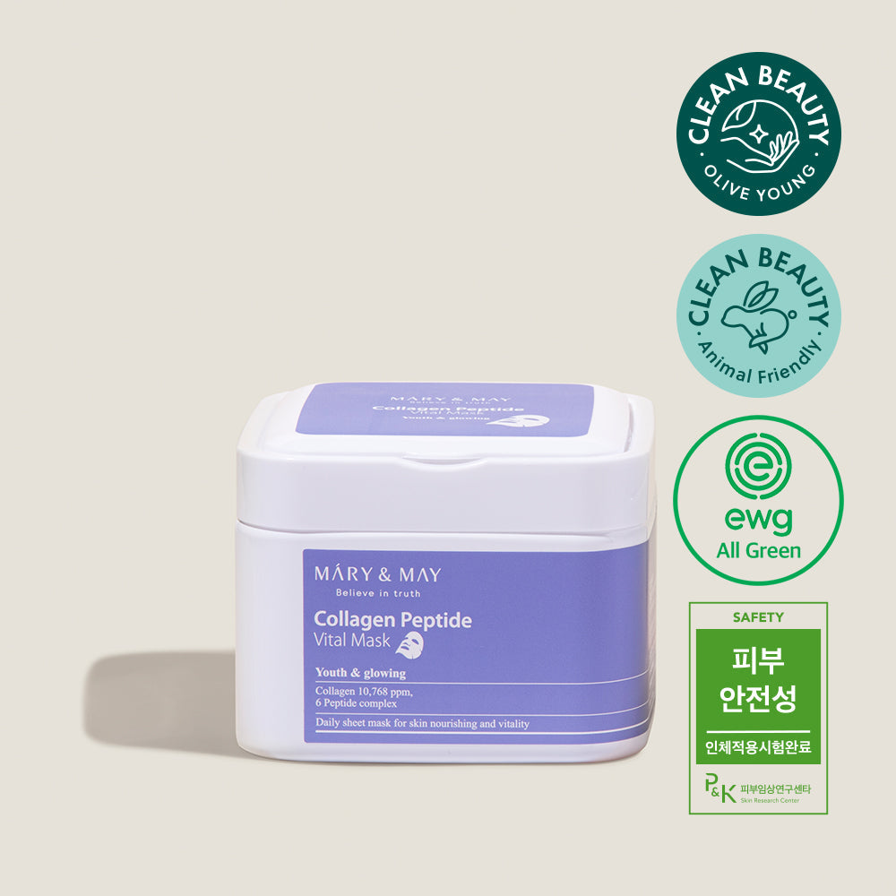 Sheet masks with with collagen, six types of peptides and adenosine – box of 30 pcs. Mary&May Collagen Peptide Vital mask