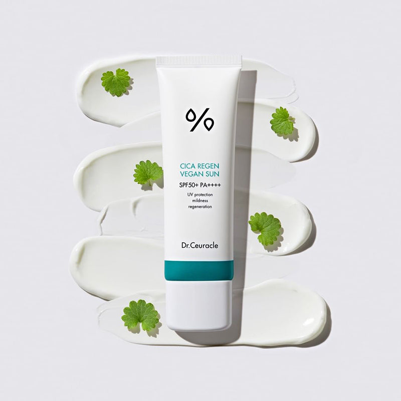 Успокояващ и хидратиращ слънцезащитен крем Dr. Ceuracle Cica Regen Vegan Sun SPF50+ PA++++