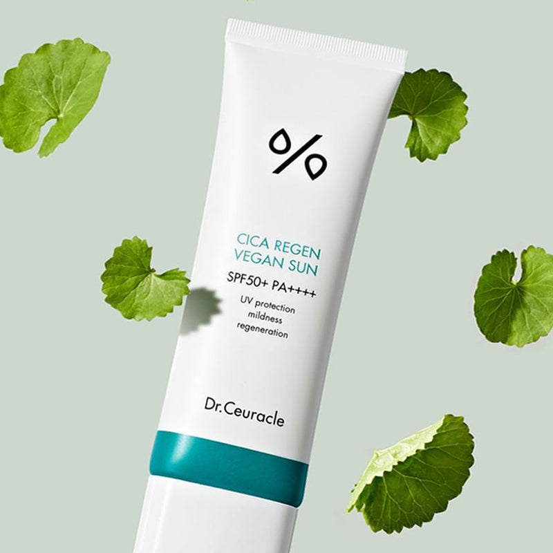 Успокояващ и хидратиращ слънцезащитен крем Dr. Ceuracle Cica Regen Vegan Sun SPF50+ PA++++