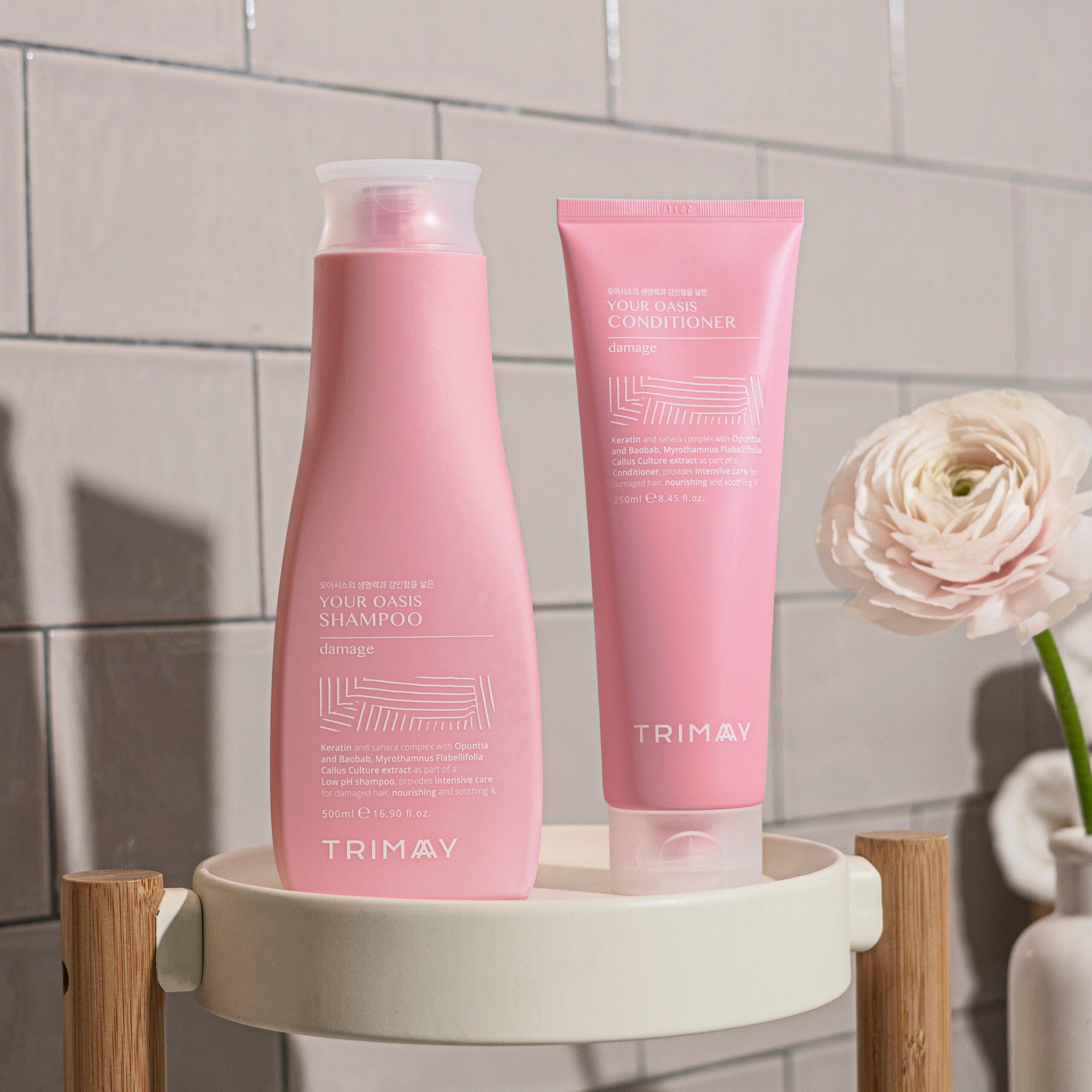 Trimay Your Oasis Shampoo packaging with desert plant design