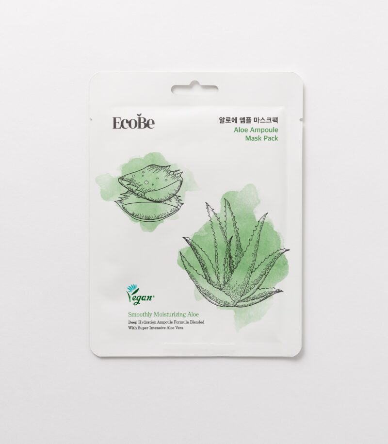 Хидратираща и успокояваща лист маска за лице с алое Ecobe Aloe Ampoule Mask