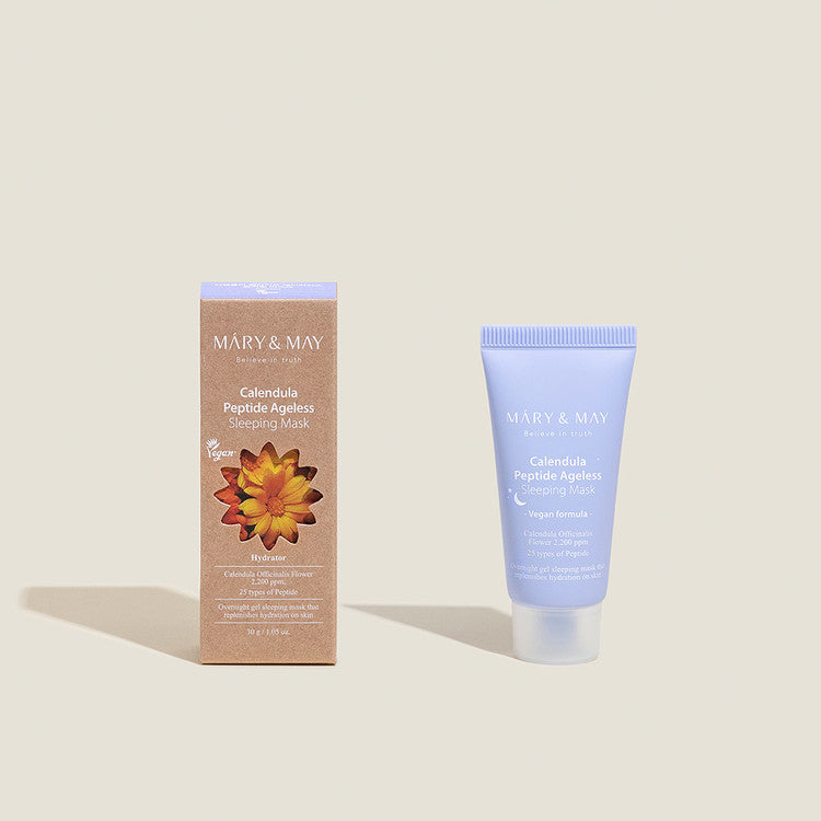 Texture swatch of Mary & May Calendula Peptide Ageless Sleeping Mask on fingertips