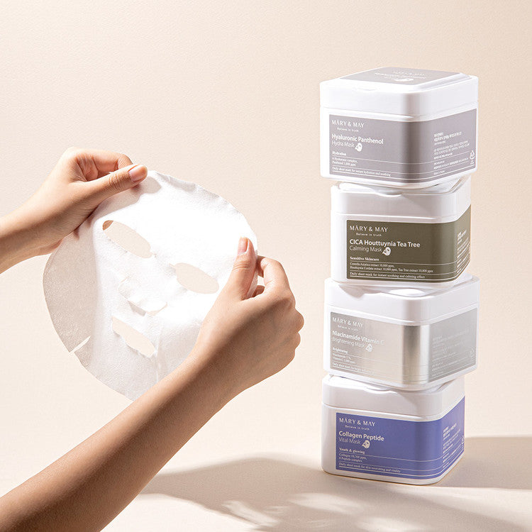 Sheet masks with with collagen, six types of peptides and adenosine – box of 30 pcs. Mary&May Collagen Peptide Vital mask