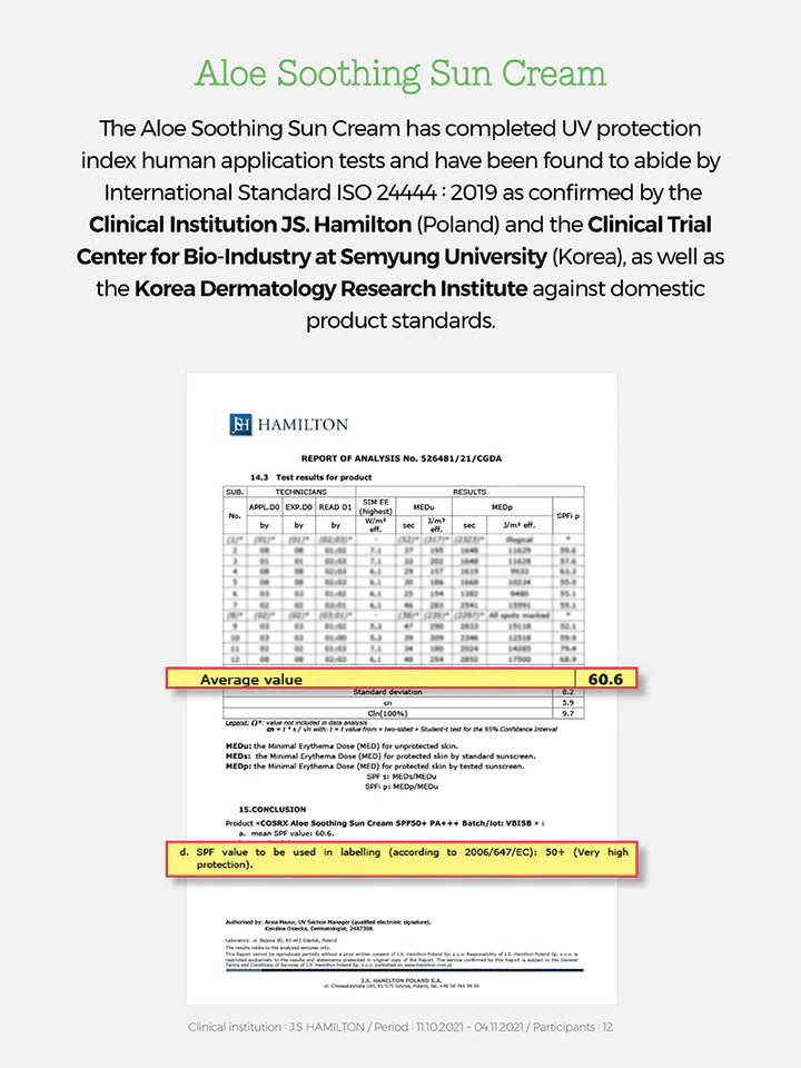Слънцезащитен крем за лице с алое COSRX SPF 50+