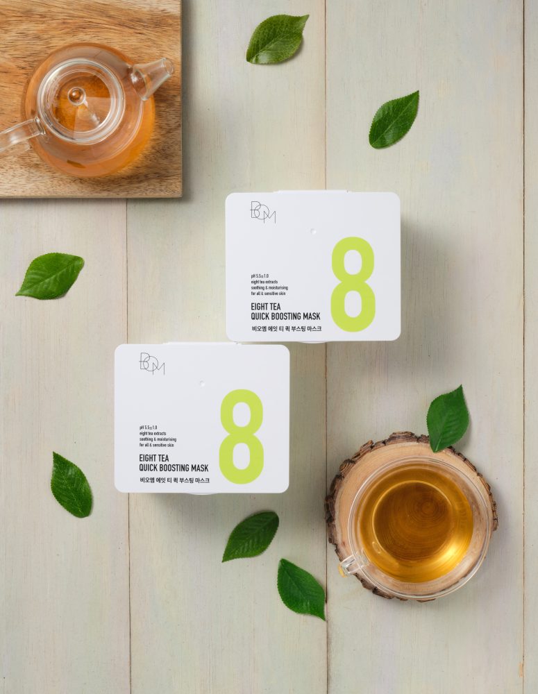 Soothing sheet masks with extracts of 8 types of tea - box 30 pcs BOM Eight Tea Quick Boosting Mask 30 Sheets - Koreancare
