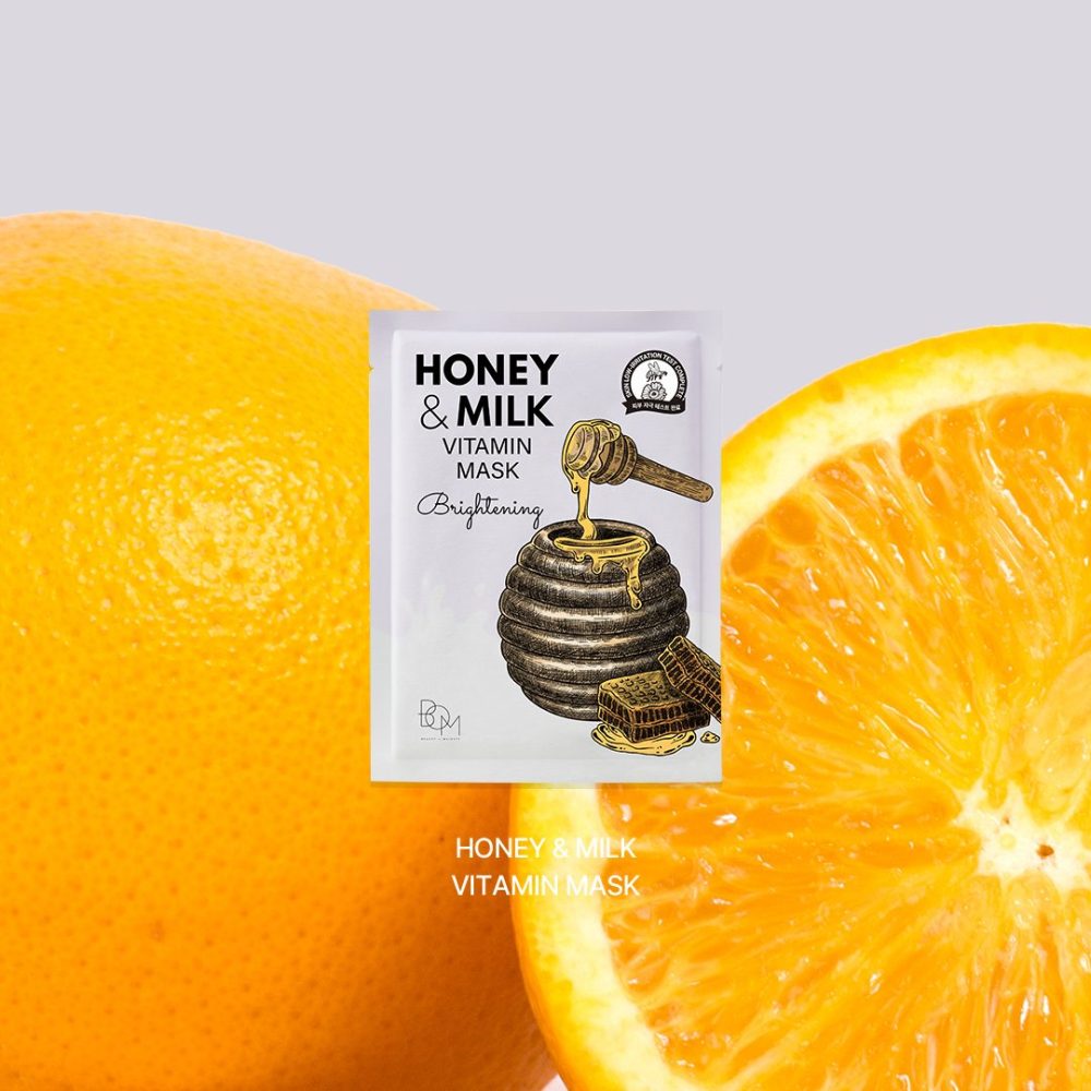 Brightening sheet mask with milk and honey BOM Honey &amp; Milk Vitamin Mask - Koreancare