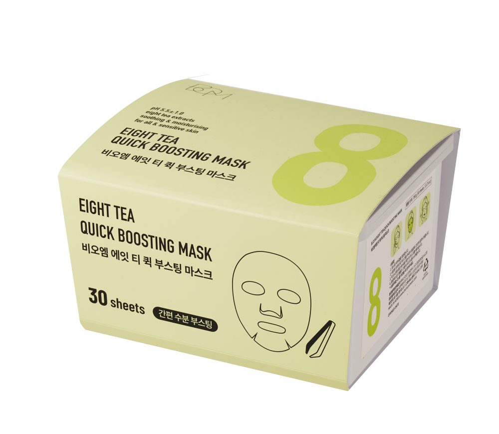 Soothing sheet masks with extracts of 8 types of tea - box 30 pcs BOM Eight Tea Quick Boosting Mask 30 Sheets - Koreancare
