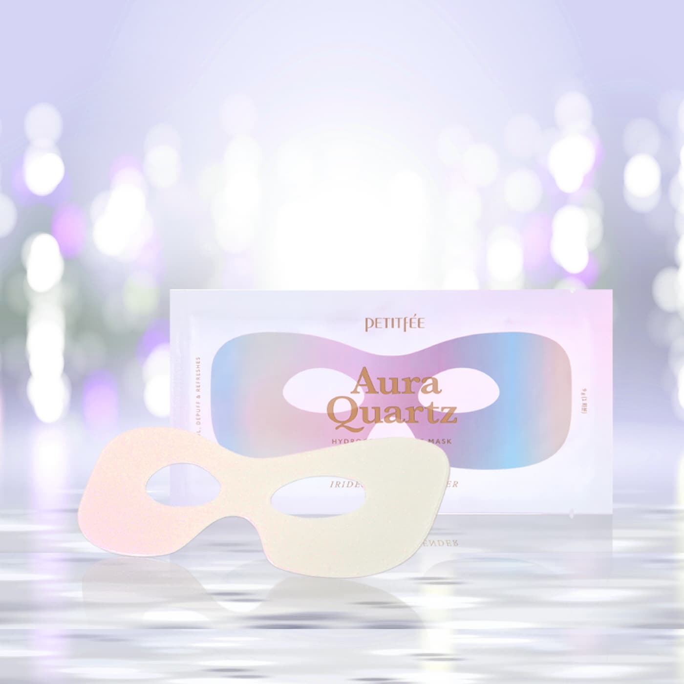 Озаряваща маска за околоочна зона Petitfee Aura Quartz Hydrogel Eye Zone Mask – Iridescent Lavender