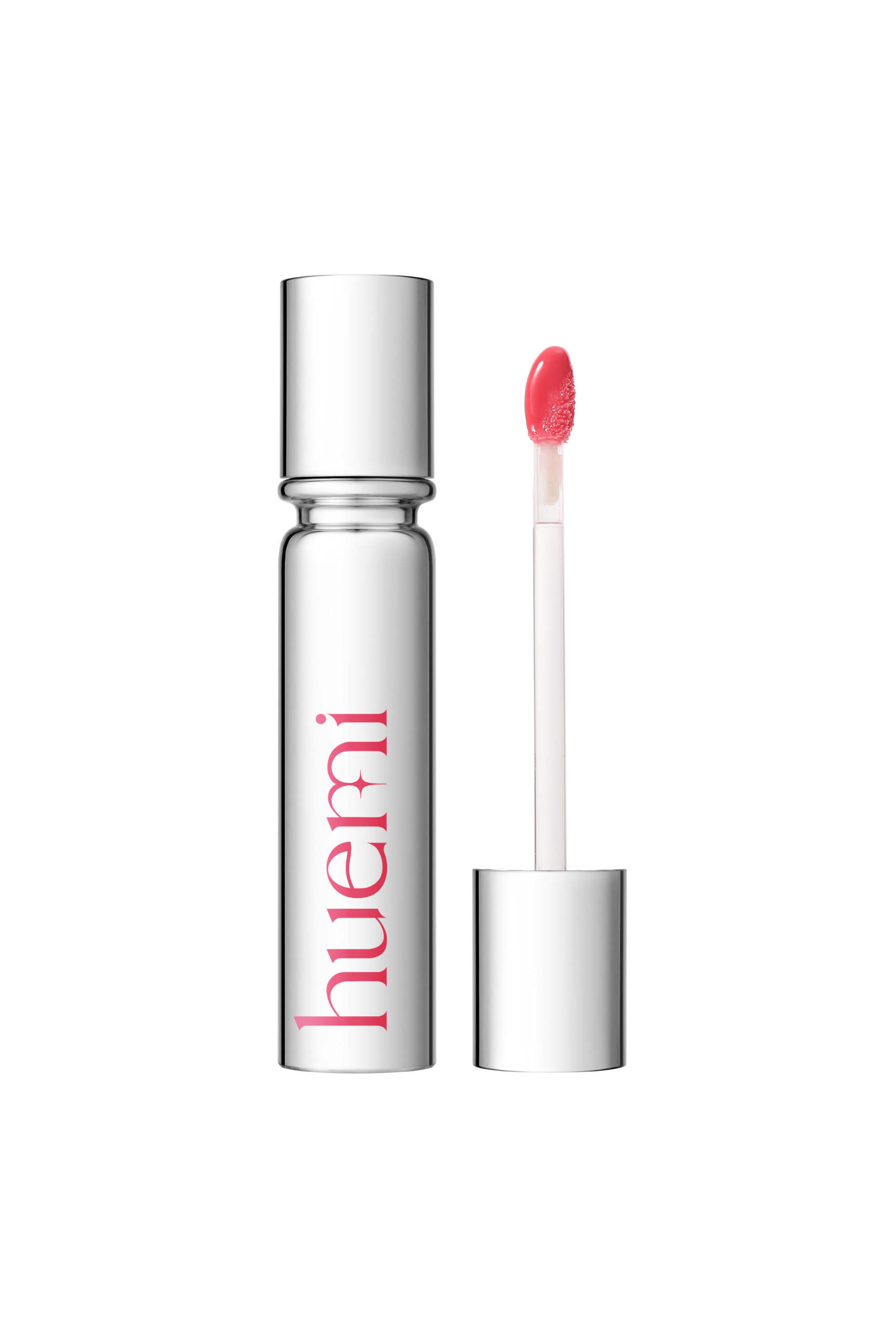 HUEMI Melting Glaze Lip Gloss 04 Flare Pink tube on white background