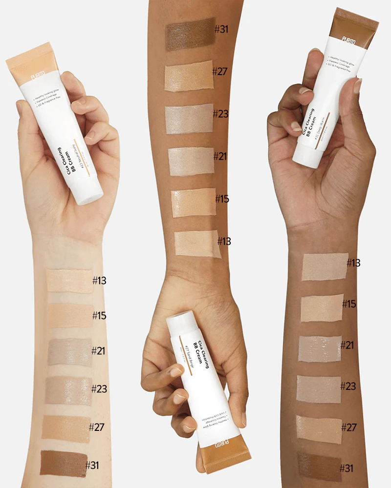 Applying Purito Cica Clearing BB Cream to face