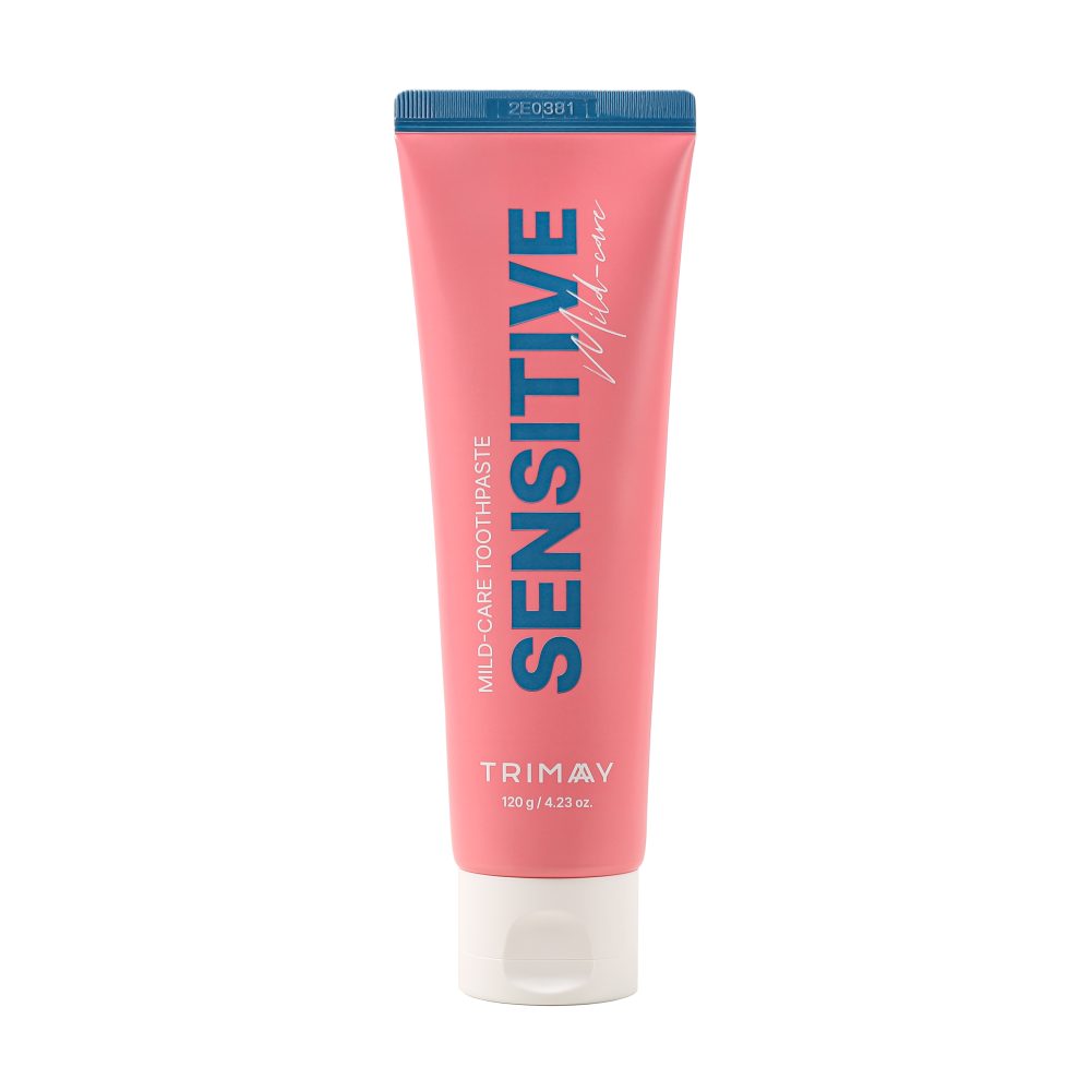 Trimay sensitive toothpaste texture on a toothbrush